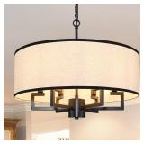 Bagood 23.6 Modern Drum Chandelier White and Black Pendant Light Fixture Round Velvet Fabric Shade Drum Pendant Light 6 Lights Semi Flush Mount Hanging Ceiling Chandelier for Dining Room Bedroom