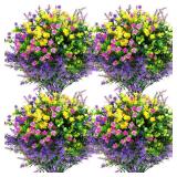 Hananona 12 Pcs Artificial Flowers Outdoor, Faux Artificial Plants UV Resistant Plastic Flower Bulk for Hanging Planter Porch Window Home Wedding Fall Summer Decor (12, Multiple Color)