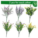 Hananona 12 Pcs Artificial Flowers Outdoor, Faux Artificial Plants UV Resistant Plastic Flower Bulk for Hanging Planter Porch Window Home Wedding Fall Summer Decor (12, Multiple Color)