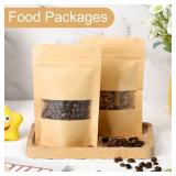 Leelosp 300 Pcs Kraft Bags with Window 4 x 6 Inch Kraft Stand up Paper Bags Reusable Food Storage Pouches Heat Sealable Zipper Sealing Pouches Bulk for Packaging Business(Brown)
