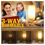 Bedside Lamp with USB port - Touch Control Table Lamp for Bedroom Wood 3 Way Dimmable Nightstand Lamp with Round Pleated Shade for Living Room, Dorm, Home Office (LED Bulb Included) (Pleated)