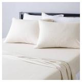 Amazon Basics 4 Piece Bed Sheets Set, 100% Cotton Jersey, Includes Super Soft, Flat and Fitted Sheets, Pillowcase, King, Oatmeal, Solid