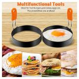 Patelai 6 Pcs Professional Egg Ring Pancake Ring Set Stainless Steel Fried Egg Molds Griddle Pancake Shapers with Orange Silicone Handle for Breakfast Omelette Sandwich(4 Inch)