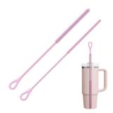 YOTIME Silicone Straw Cleaner Brush, 2Pcs Reusable Straw Brush Extra Long for Cleaning Tumbler with Handle and Glass Metal Smoothie Straws, Non-slip Handle Soft and Bendable, 6mm+9mm, Pink
