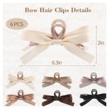 Auseibeely 6 PCS Silky Satin Bow Hair Clips, Non-Slip Clips for Thin and Thick Hair, Bows for Women, Girls, Weddings, and Bridesmaids