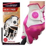 Copper Tech Ladies Golf Gloves Women Right Handed Golfer or Left Handed Golfer 2 Pack (White/Fuchsia, Medium - Large (One Size), [Right Hand] for Left Handed Golfers)