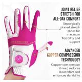 Copper Tech Ladies Golf Gloves Women Right Handed Golfer or Left Handed Golfer 2 Pack (White/Fuchsia, Medium - Large (One Size), [Right Hand] for Left Handed Golfers)