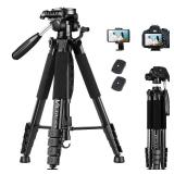FACTORY SEALED - VICTIV 74 Camera Tripod, Tripod for Camera and Phone, Aluminum Professional Tripod Stand for Canon Nikon with Carry Bag and Phone Holder, Compatible with DSLR, iPhone, Spotting Scop