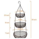 (UNUSED) CAXXA 3-Tier Hanging Basket Fruit Organizer Kitchen Heavy Duty Wire Organizer with 2 Free Bonus Metal Ceiling Hooks(Bronze)