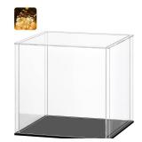 FACTORY SEALED - LASOA Acrylic Display Case  Small Display Box for Collectibles, Figures, Memorabilia, Clear Showcase with Black Base, Self-Assembly Display Container, 4x4x4inch