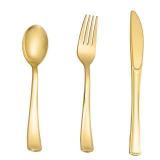 FACTORY SEALED - N9R 60pcs Gold Plastic Silverware - Gold Plastic Cutlery Set Disposable Flatware Dinnerware -30 Forks, 15 Spoons, 15 Knives for Party, Thanksgiving, Christmas