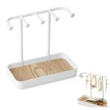 BXDOW Jewelry Organizer Stand, Necklaces Holder with Wooden Tray, Necklace Display Stand Jewelry Storage Hooks for Necklace, Bracelets, Earrings, Ring, Keys, Watches (White)