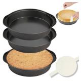 FACTORY SEALED - tutikuki 8" Round Cake Pan 3PCS Nonstick Cake Pans with 100 PCS Parchment Paper Carbon Steel Cake Baking Pans with Handle Dishwasher Safe