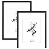 FACTORY SEALED - Yaetm 12x16 Black Wood Picture Frame With Mat for 8.5x11 Set of 2, Solid Wood Poster Frame 12 by 16 inches, Wall Gallery Photo Frames for Wall Mounted (2 pack, Black)