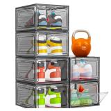 FACTORY SEALED - 7 code Thicken & Sturdy Clear Shoe Storage Organizer with Magnetic Door, Stackable Boxes for Closet, Foldable Shoe Rack for Sneaker Boot Container, Plastic Shoe Cabinet Shoe Box 6 Pac