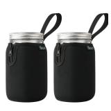 Beautyflier Mason Jars 32oz Wide Mouth Sleeve Regular Mouth Mason Jars Insulators Drinking Glass Coolers Sprouting Jars Blackout Sleeve (Black)
