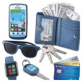 Play Wallet for Boys with Money and Pretend Play Toys, Cellphone, Smartwatch, Keys, Sunglasses, Toddler Wallet for Kids Ages 3 4 5 6 7 8 9 10 11 12 - Grown Up Pretend Play Set for Kids