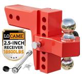 FACTORY SEALED - LOCAME Adjustable Trailer Hitch, Fits 2.5-Inch Receiver Only, 6-Inch Drop/Rise Aluminum Drop Hitch,18,500 LBS GTW-Tow Hitch for Heavy Duty Truck with Double Stainless Steel Locks, Red
