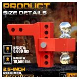 FACTORY SEALED - LOCAME Adjustable Trailer Hitch, Fits 2.5-Inch Receiver Only, 6-Inch Drop/Rise Aluminum Drop Hitch,18,500 LBS GTW-Tow Hitch for Heavy Duty Truck with Double Stainless Steel Locks, Red