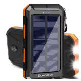 Solar Charger Power Bank, 20000mAh Portable Outdoor Waterproof Solar Battery Charger, Camping External Backup Battery Pack USB C Ports Input/Output, 2 Led Light Flashlight with Compass (Orange) (Power