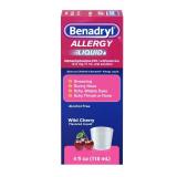 FACTORY SEALED - Benadryl Allergy Relief Liquid Medicine, Allergy Liquid for Adults with Diphenhydramine HCl Antihistamine for Relief for Symptoms Due to Hay Fever, Alcohol-Free, Wild Cherry, 4 fl. oz