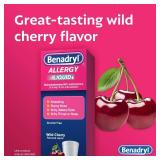 FACTORY SEALED - Benadryl Allergy Relief Liquid Medicine, Allergy Liquid for Adults with Diphenhydramine HCl Antihistamine for Relief for Symptoms Due to Hay Fever, Alcohol-Free, Wild Cherry, 4 fl. oz