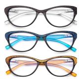 (UNUSED) 3 Pack Cat Eye Reading Glasses for Women, Blue Light Blocking Readers Flash Drill Reading Glasses with Spring Hinge (Black/Blue/Brown, 1, x)