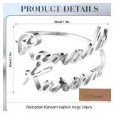 (UNUSED) FillTouch 24 Set Ramadan Napkin Rings Eid Mubarak Kareem Letter Metal Napkin Holder Muslim Alphabet Buckles Table Decor for Islamic Party(Silver,Ramadan Kareem)