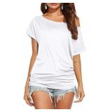 FACTORY SEALED - OQQ Women Short Sleeve One Shoulder Loose Shirts Basic Tee Tops 2025 Casual T-Shirt Going Out Outfits White M