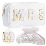 FACTORY SEALED - set of 2 Bride to Be Gift Bride Makeup Bag Mrs Makeup Bag Hair Claw Clip Engagement Bridal Shower Gifts for Bachelorette Wedding(MRS)