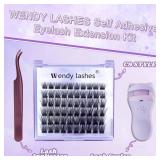 Self Adhesive Cluster Lashes Press On Pre-Glued Cluster Lashes Wispy DIY Eyelash Extensions Kit No Glue No Remover Self Adhesive Eyelash Clusters Kit By Wendy Lashes(ZN-C9-D-10-18mm Mixed)