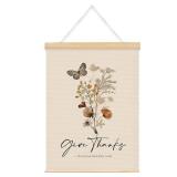 FACTORY SEALED - QROZIAR Christian Bible Verse Wall Decor Canvas Posters,Give Thanks Religious Scripture Wall Decor Framed with Wood Hanger,Wildflower Wall Hanging Banner Decor for Home Bedroom Living