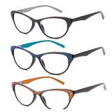 FACTORY SEALED - 3 Pack Cat Eye Reading Glasses for Women, Blue Light Blocking Readers Flash Drill Reading Glasses with Spring Hinge (Black/Blue/Brown, 1.75, x)