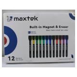 FACTORY SEALED - maxtek Magnetic Whiteboard Markers - 12 Count Colorful Fine Tip Dry Erase Markers with Eraser for Kids, Low Odor Thin Markers for Calendar Boards