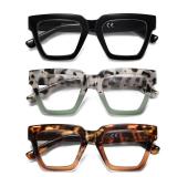 (UNUSED) Kafirlo Oversized Reading Glasses For Women Readers Oprah Style Blue Light Blocking Computer Cheaters Designer Ladies Square Large Frame Stylish Fashion Funky Cute Trendy Big Head Best 3 Pack