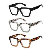 (UNUSED) Kafirlo Oversized Reading Glasses For Women Readers Oprah Style Blue Light Blocking Computer Cheaters Designer Ladies Square Large Frame Stylish Fashion Funky Cute Trendy Big Head Best 3 Pack