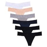 (UNUSED) Sunm Boutiqu Lace Thongs for Women, Cotton Womens Underwear Pack, Sexy Low Rise T Back Cheeky Panties (6 Pack, X-Large, Basics