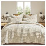 RECYCO Luxury Velvet Quilt Set Full Queen Size Bedding Sets, Ultra Soft Velvet Comforter Set, Lightweight Channel Box Stitch Oversized Bedspread Coverlet for All Season, with 2 Shams, Beige