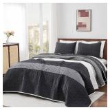 Andency Queen Quilt Set Black and White, 3 Pieces Grey Striped Ultra Soft Summer Lightweight Bedspreads& Coverlets Set, Patchwork Quilted Bedding Sets for All Seasons (90x96")"