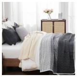 Andency Queen Quilt Set Black and White, 3 Pieces Grey Striped Ultra Soft Summer Lightweight Bedspreads& Coverlets Set, Patchwork Quilted Bedding Sets for All Seasons (90x96")"