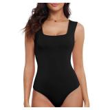 (UNUSED) DSPSAM Sleeveless Tank Tee Shirts for Women Plus Size Bodysuit for Women Black Body Suit Shapewear Cosplay Costumes (Black, X-Large)
