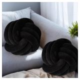 Wadser 2 Pcs Knot Pillows, Black Knotted Ball Pillow Plush Throw Pillows for Bed Sofa Couch, 11 Decorative Round Pillow Cushions(2 Pack)"
