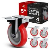 Online Best Service Caster Wheels Swivel Plate w/ Brake Casters On Red Polyurethane Wheels (5 inch with Brake) - Retail: $26