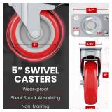 Online Best Service Caster Wheels Swivel Plate w/ Brake Casters On Red Polyurethane Wheels (5 inch with Brake) - Retail: $26