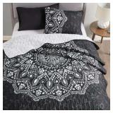 Comfort Spaces King/Cal-King Size Quilt Set  3-Piece Coverlet Set  Black Vermicelli Stitching Summer Lightweight Bedspread - Retail: $55