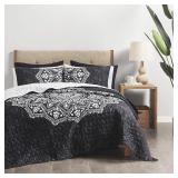 Comfort Spaces King/Cal-King Size Quilt Set  3-Piece Coverlet Set  Black Vermicelli Stitching Summer Lightweight Bedspread - Retail: $55