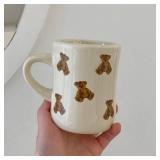 FACTORY SEALED - Heardbeli Women Girls Creamy White Cartoon Bear Mugs Ceramic Coffee Mug Water Cup 350ML/12OZ. Cute Funny Novelty Gift
