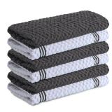 Infinitee Xclusives 100% Cotton Kitchen Towels - 15x25 Inch Ultra Soft Tea Towel, Super Absorbent Terry Dish Towels for Kitchen Linens |Grey| (6 Towels Included/3 white & 3 grey) See Photos for stains