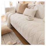 vctops Super Soft Velvet Quilted Sofa Couch Covers Non-Slip Sectional Couch Cover Leaf Pattern Plush Sofa Slipcover Furniture Protector for Pets Kids Children Dog Cat (Cream,28"x59")