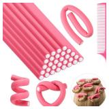 (UNUSED) Syhood 30 Pieces Flexible Curling Rods Twist Hair Rollers Soft Foam Rods No Heat and 1 Pcs Steel Rat Tail Comb for Women Long and Short Hair(7 x 0.3 Inch,Pink)